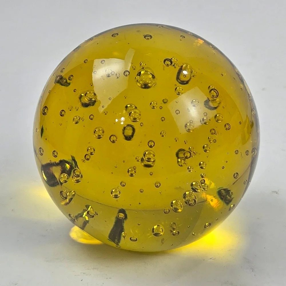 Amber Art Glass Paperweight w Pulegoso Bubbles 2.75